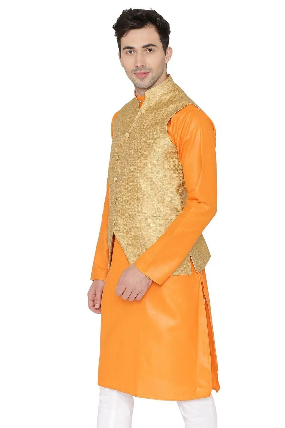 Banarasi Rayon Cotton Gold Modi Nehru Jacket