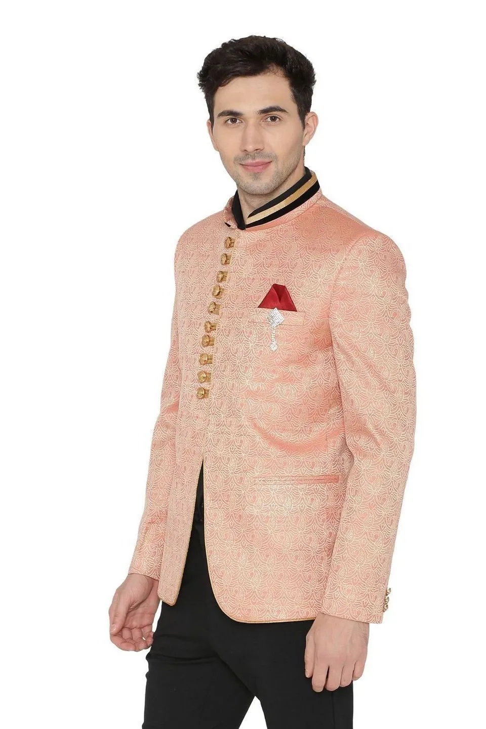 Banarasi Rayon Cotton Pink Bandhgala