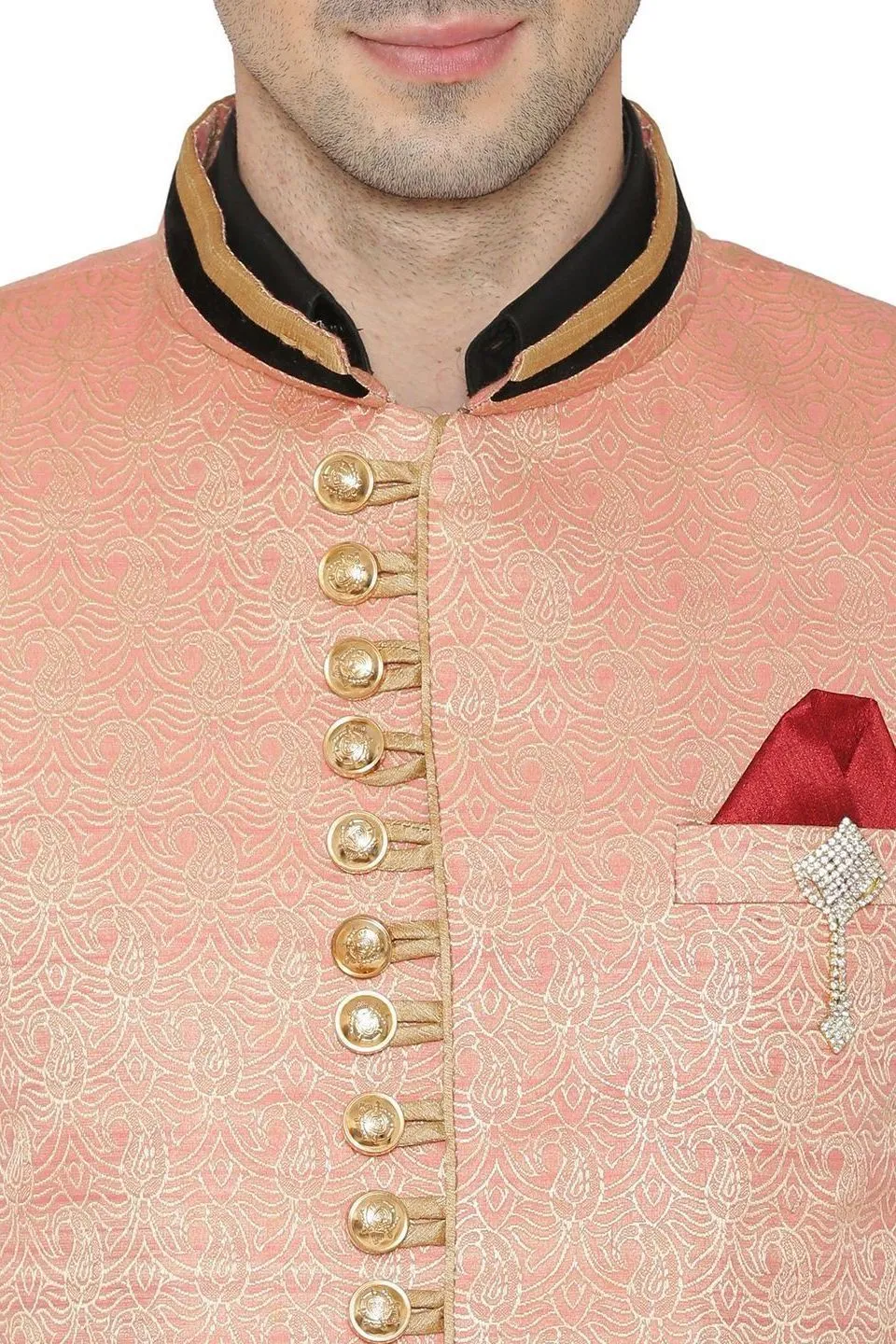 Banarasi Rayon Cotton Pink Bandhgala