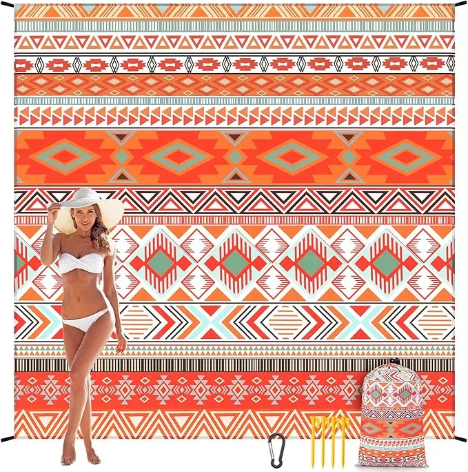 Beach Blanket Waterproof Sandproof Beach Mat 79" X 83" /10'x9'for 2-8 Adults Quick Drying Outdoor Picnic Mat Beach Accessories for Travel, Camping, Hiking