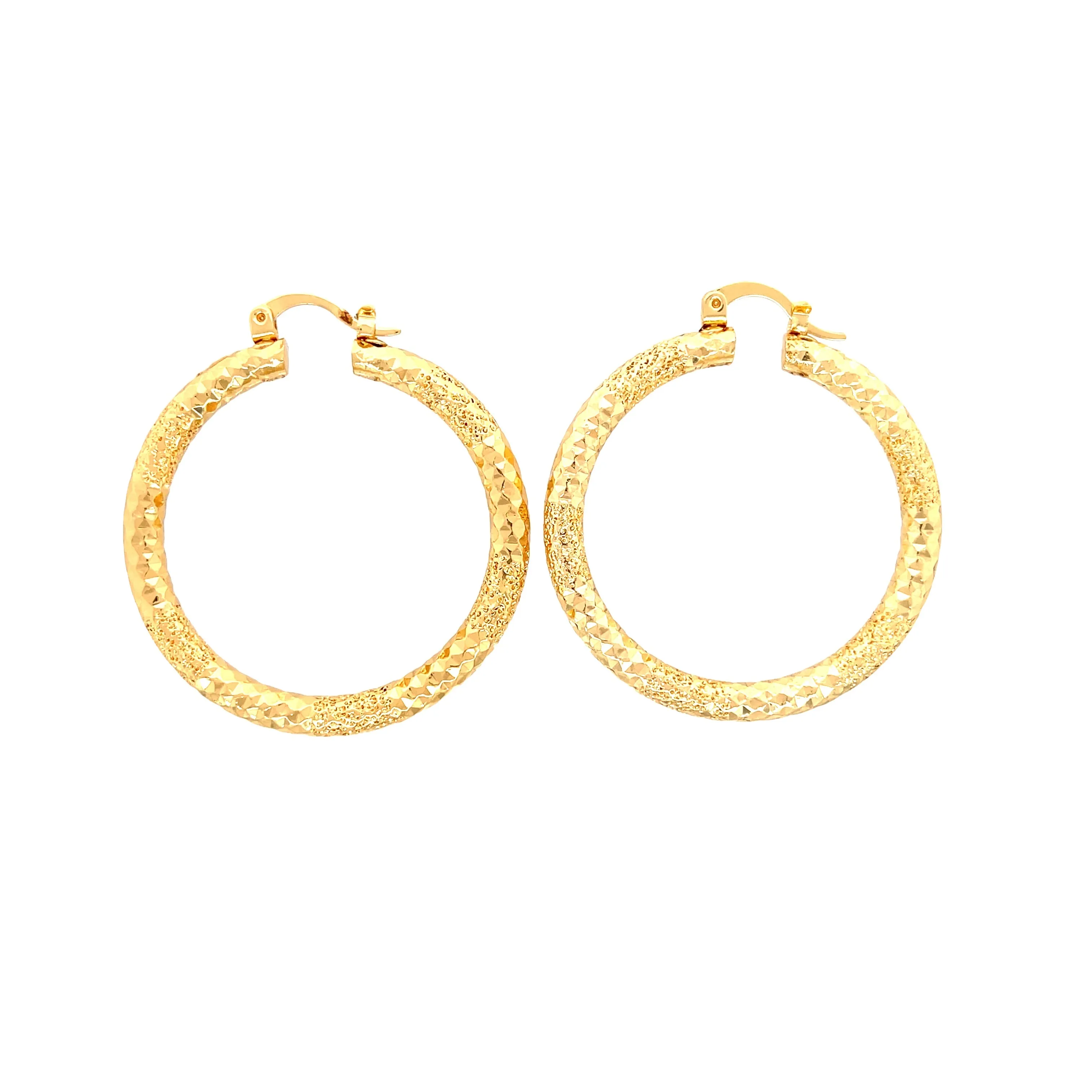 Beautiful Texturized Hoops Earrings 4cm round 14k gold filled