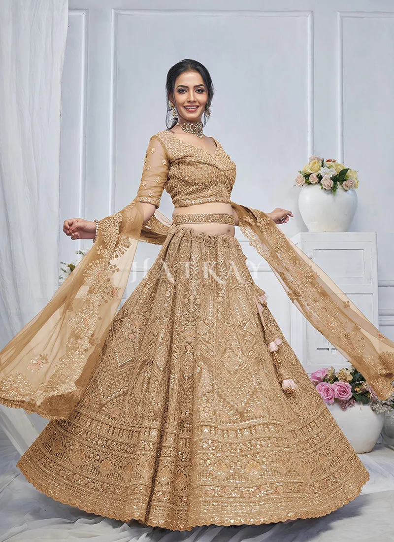Beige Golden Multi Embroidery Bridal Lehenga Choli
