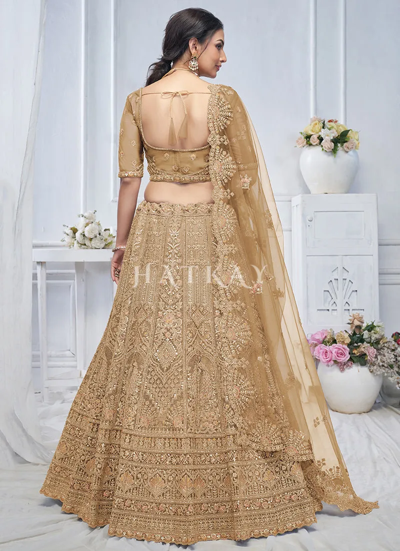 Beige Golden Multi Embroidery Bridal Lehenga Choli