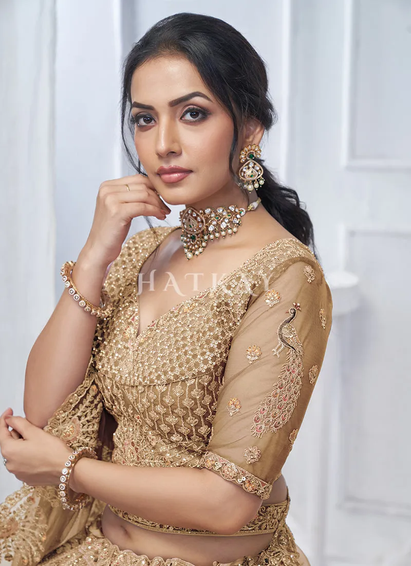 Beige Golden Multi Embroidery Bridal Lehenga Choli