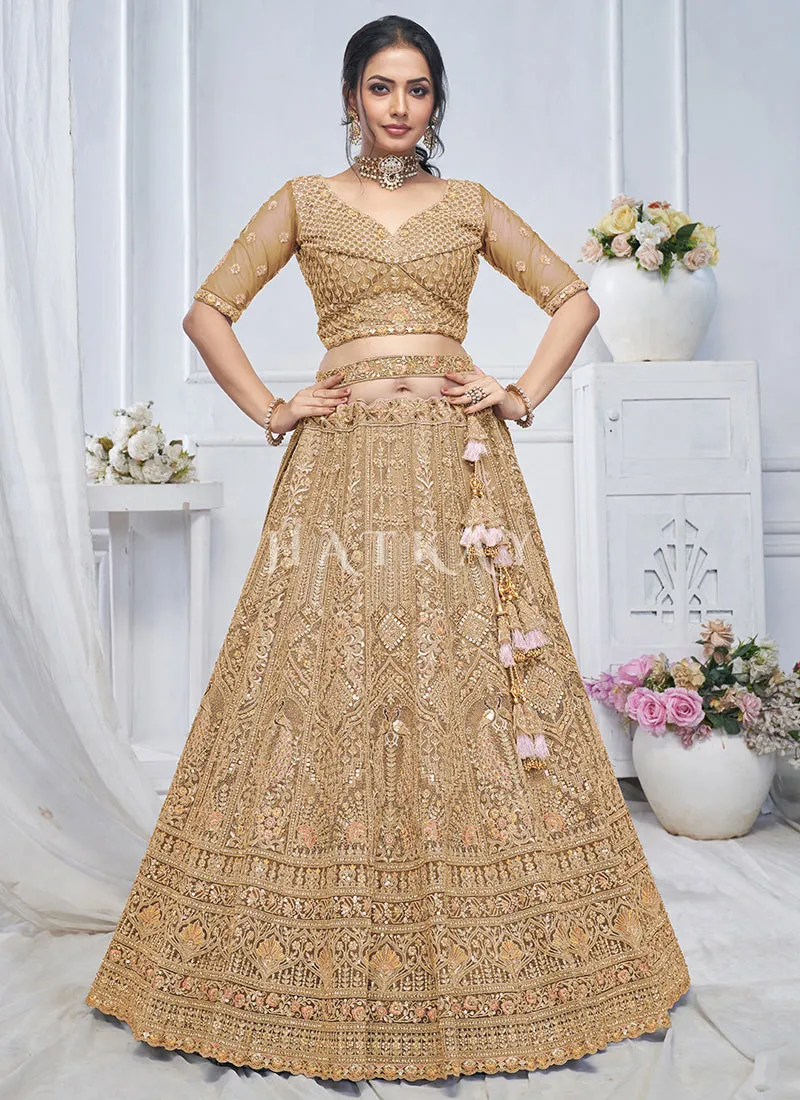 Beige Golden Multi Embroidery Bridal Lehenga Choli