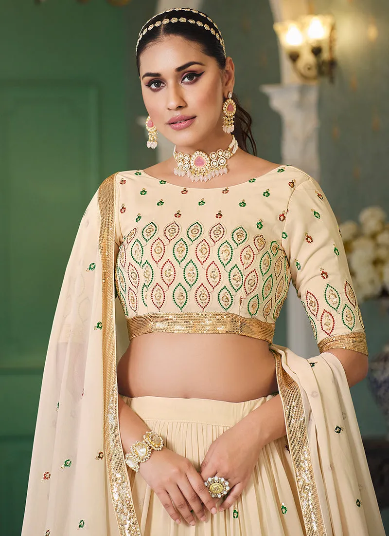 Beige Sequence Embroidery Bollywood Lehenga Choli