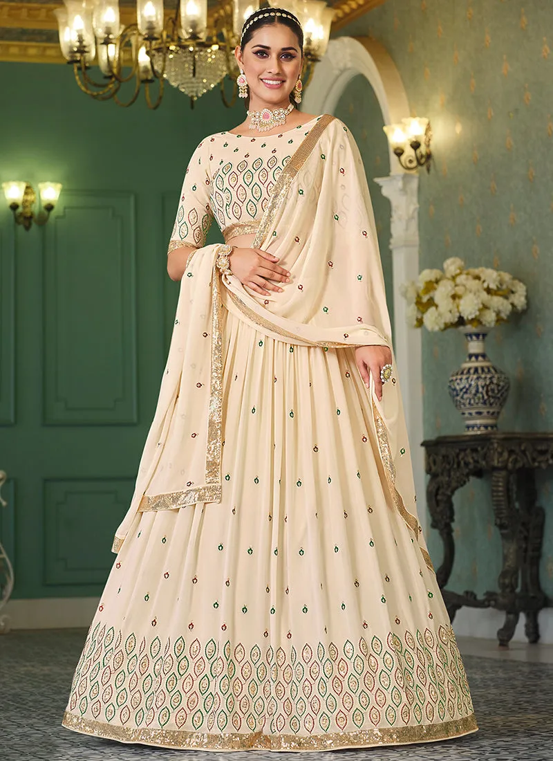 Beige Sequence Embroidery Bollywood Lehenga Choli