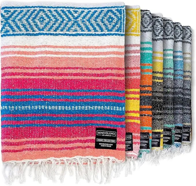Benevolence LA Authentic Handwoven Mexican Blanket, Yoga Blanket - Perfect Outdoor Picnic Blanket, Beach Blanket, Camping Blanket, Equestrian Saddle Blanket, Serape Blanket 50x70 inches - 1 Blanket