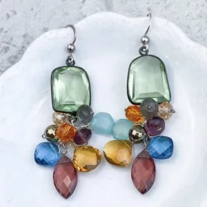 Bezeled Gem with Marquee Cluster Earrings