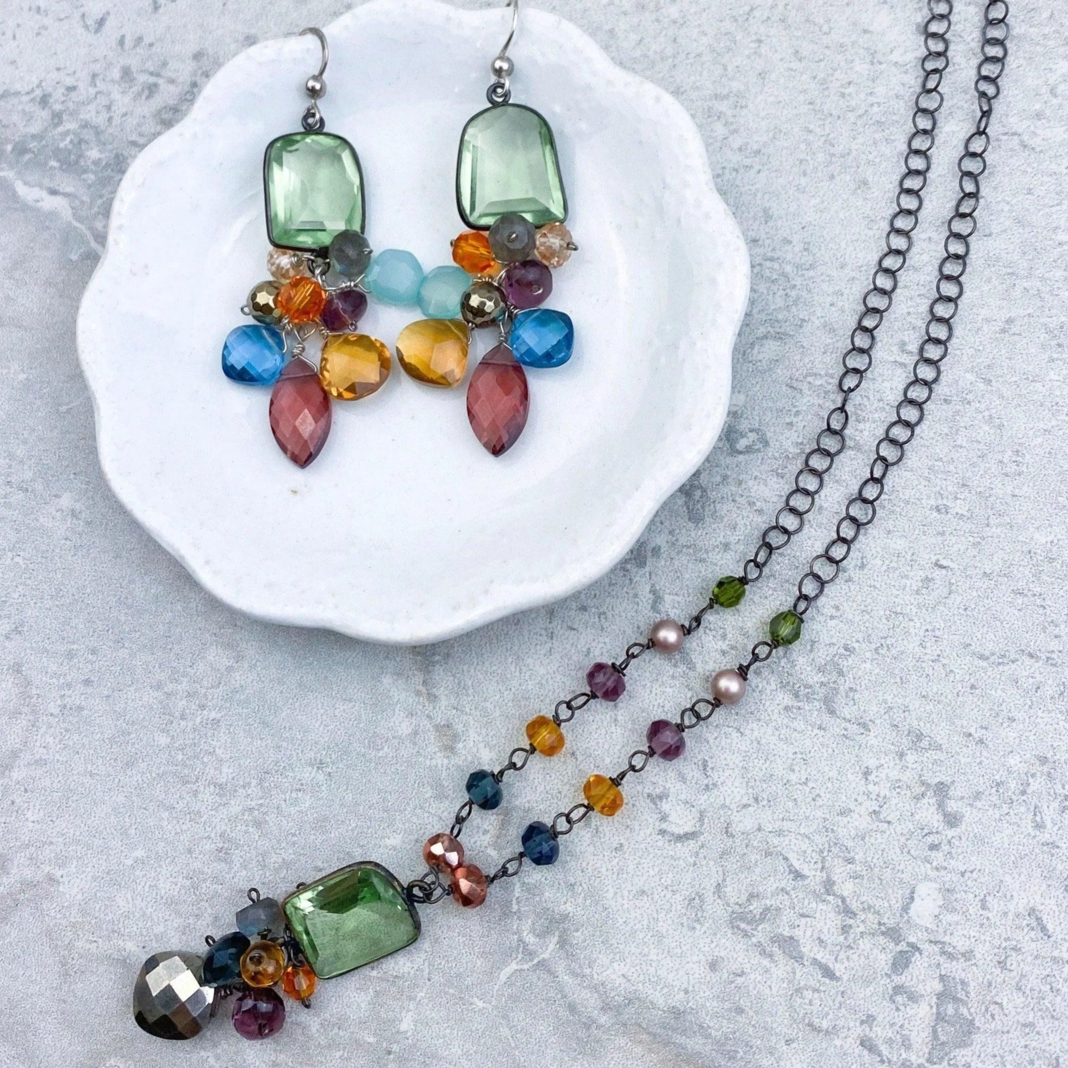 Bezeled Gem with Marquee Cluster Earrings