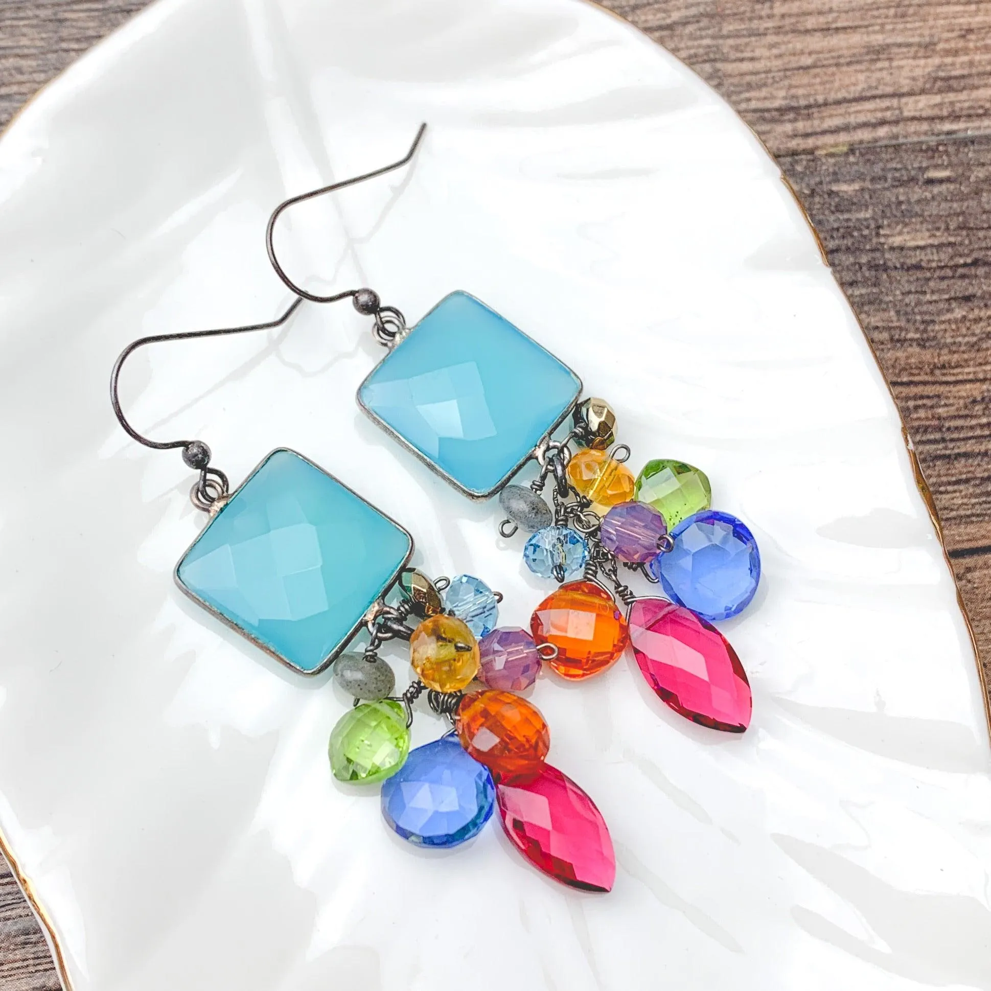 Bezeled Gem with Marquee Cluster Earrings