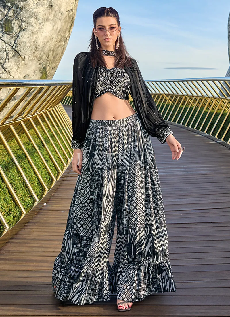 Black And White Embroidery Indo Western Palazzo Set