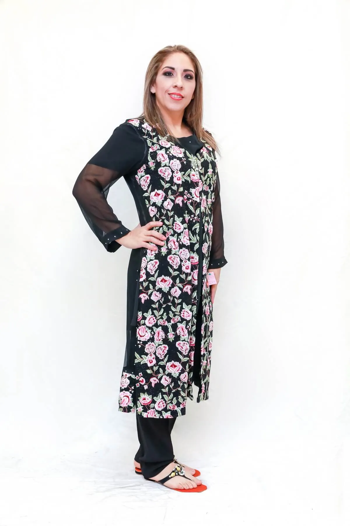 Black Floral Embroidered Chiffon Salwar Kameez - Suit