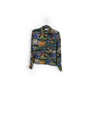 Black oversized shirt with colorful floral print