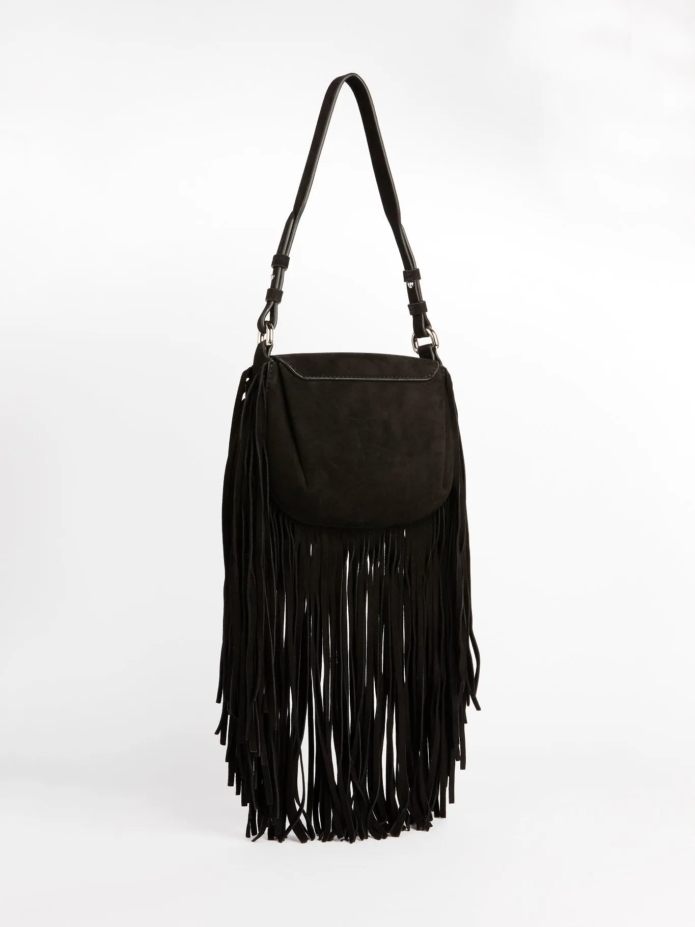 Black Suede Fringe Shoulder Bag
