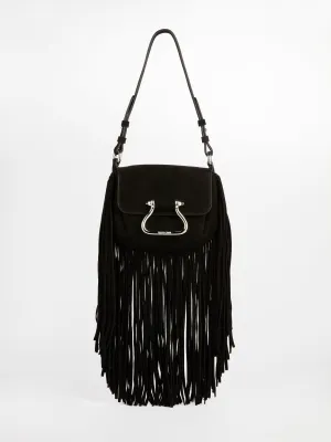 Black Suede Fringe Shoulder Bag