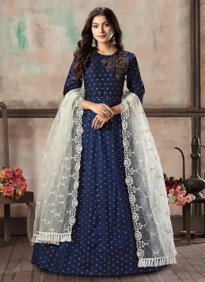 Blue And Grey Bunch Anarkali Suit