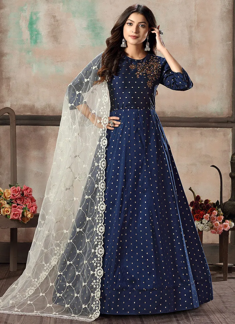 Blue And Grey Bunch Anarkali Suit