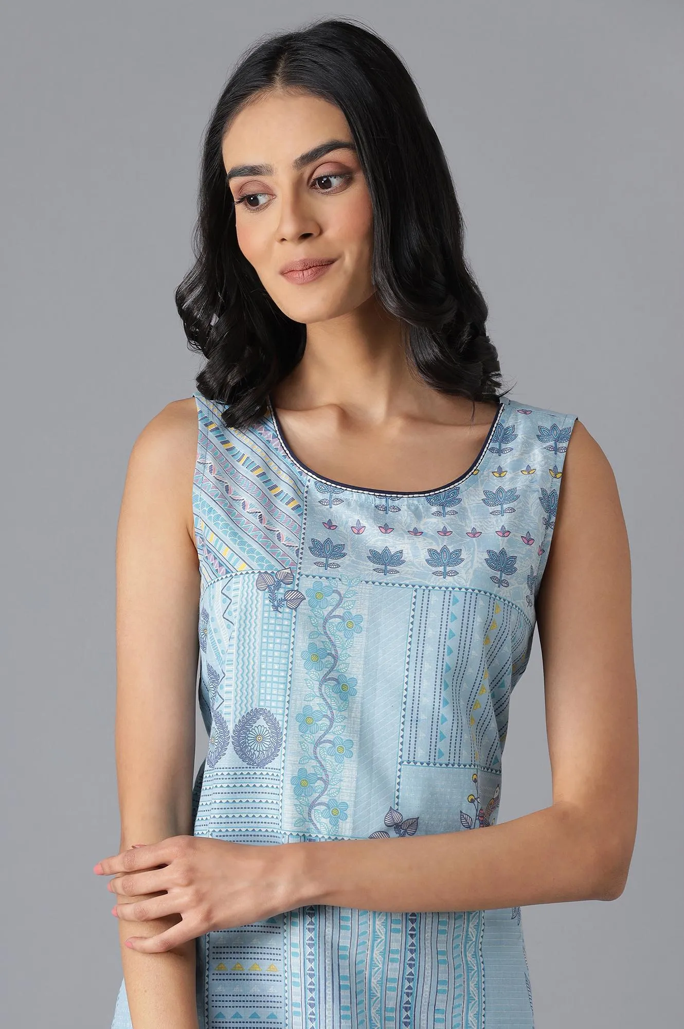 Blue Cotton Printed kurta