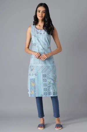 Blue Cotton Printed kurta