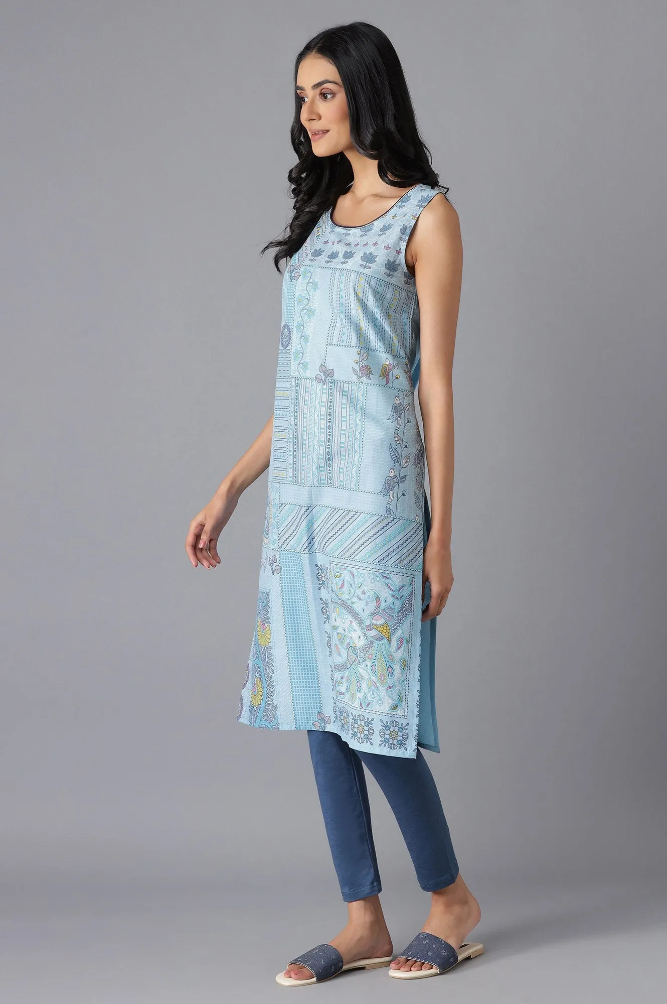 Blue Cotton Printed kurta