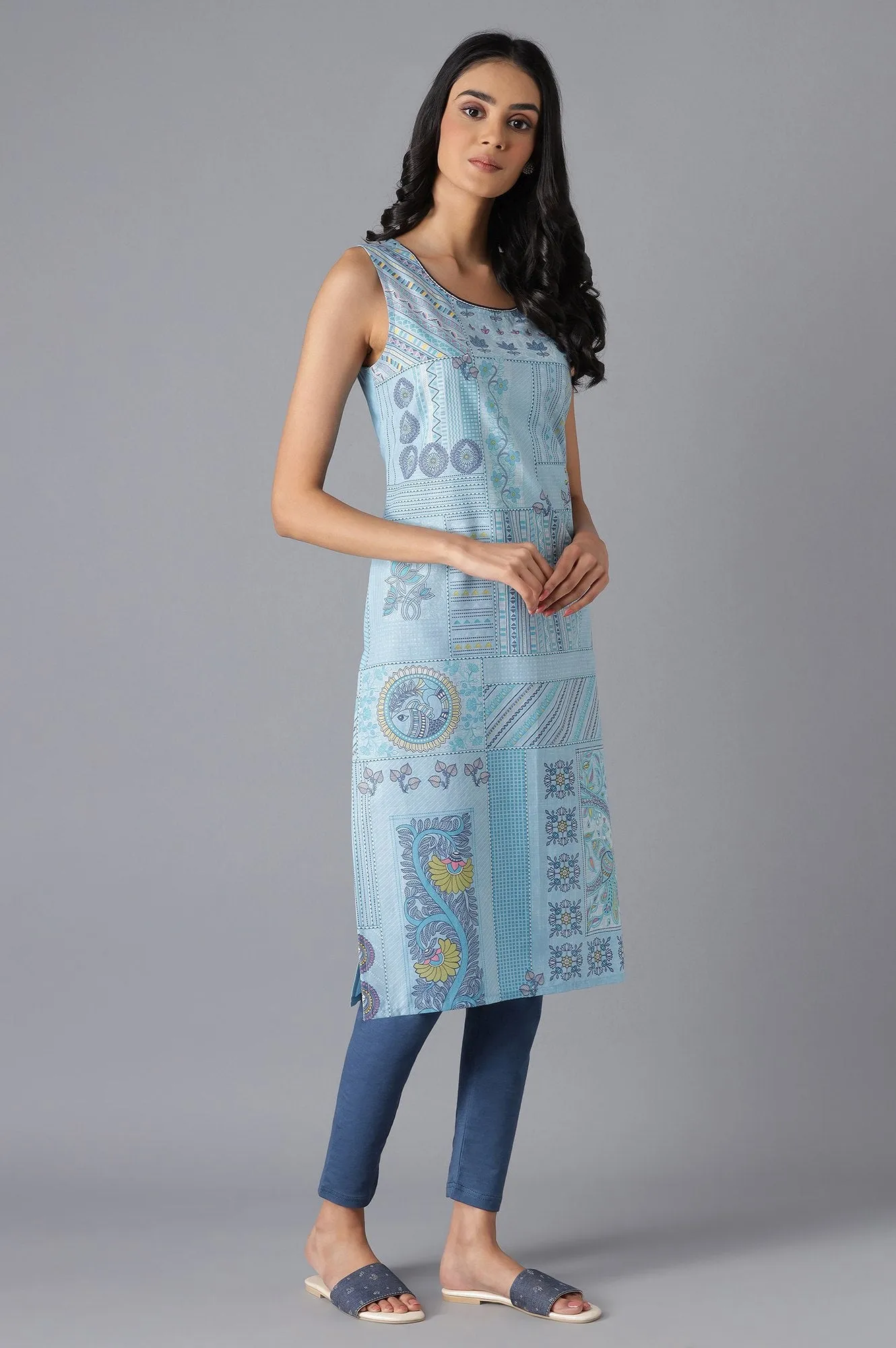 Blue Cotton Printed kurta
