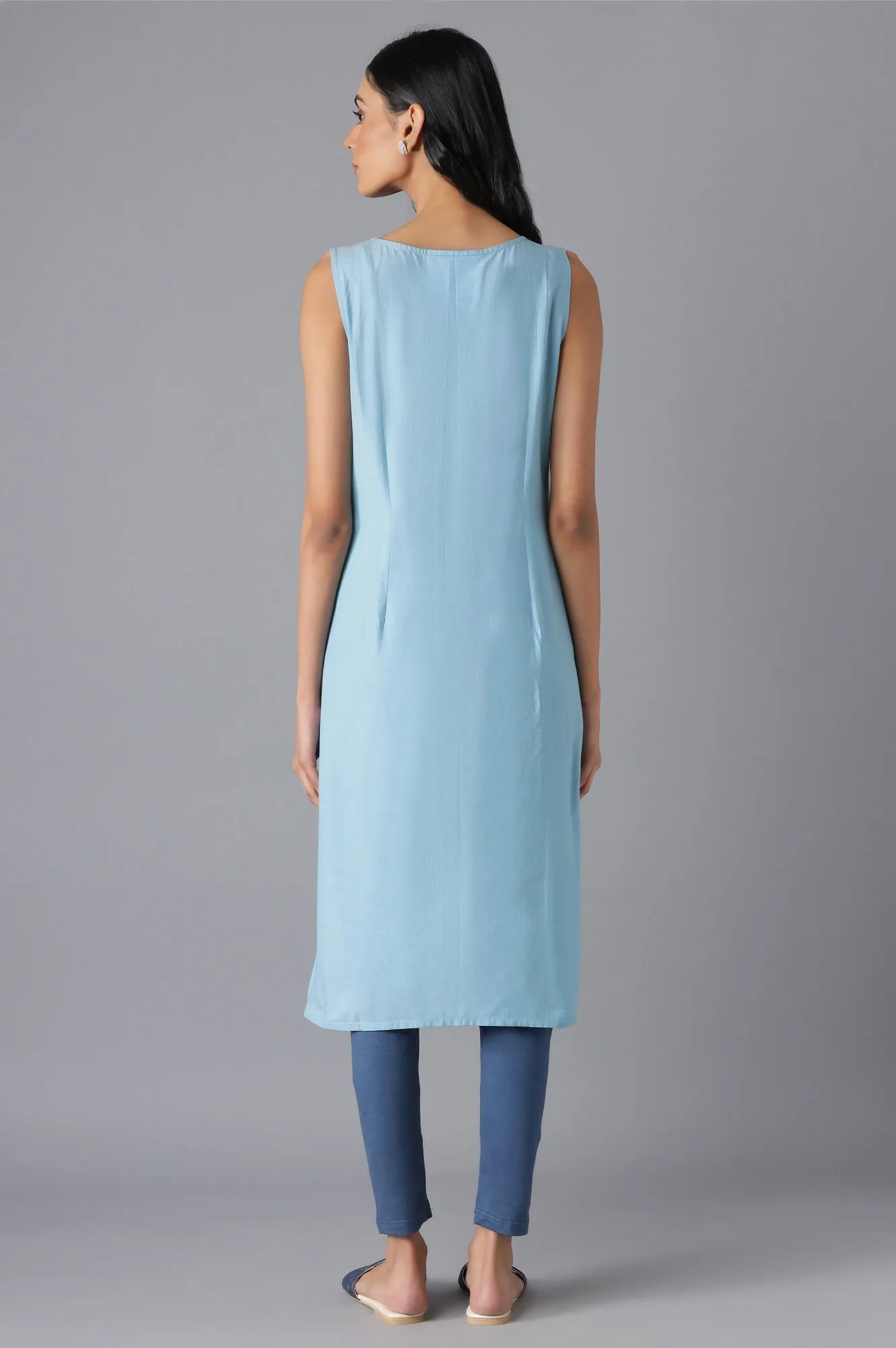 Blue Cotton Printed kurta