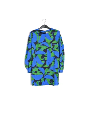Blue, green and black printed mini dress