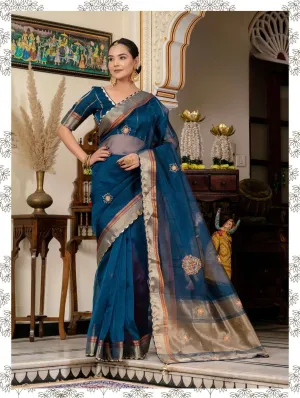 Blue Kota Linen Saree