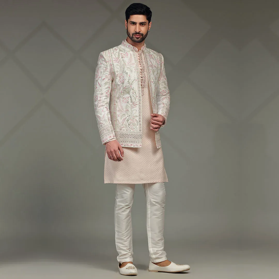 Blush Pink Floral Indowestern for Men