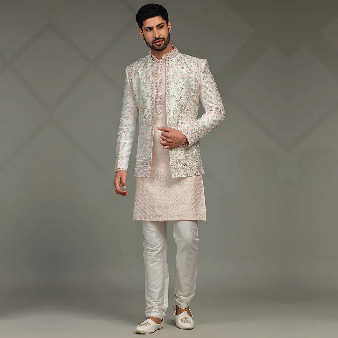 Blush Pink Floral Indowestern for Men