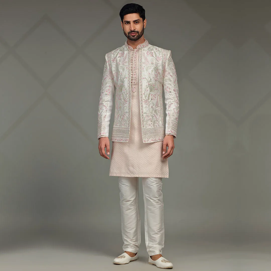 Blush Pink Floral Indowestern for Men