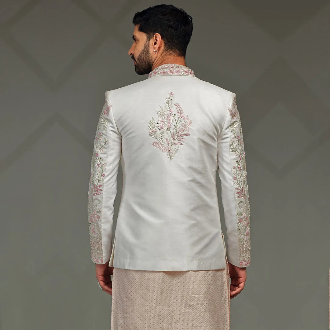 Blush Pink Floral Indowestern for Men