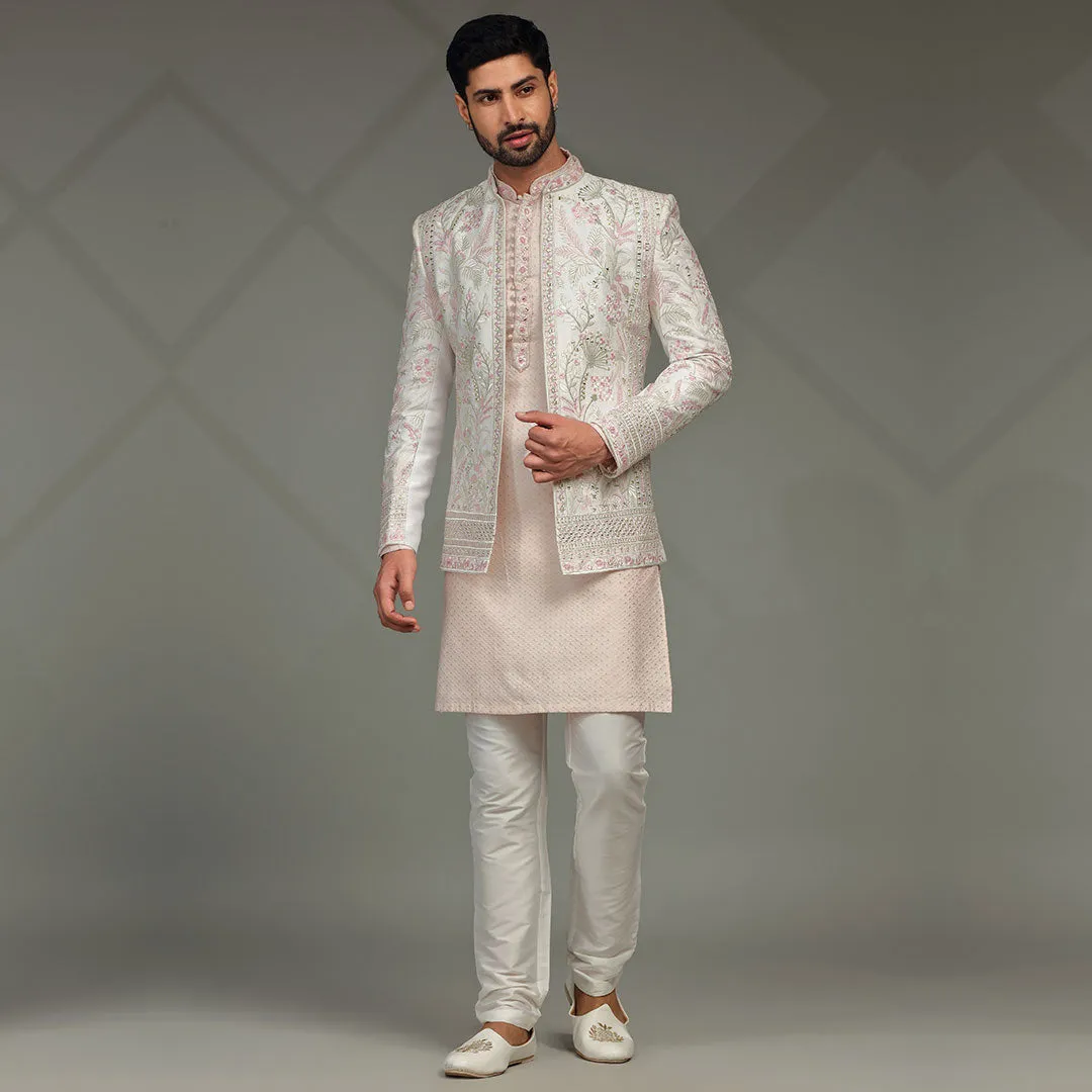 Blush Pink Floral Indowestern for Men