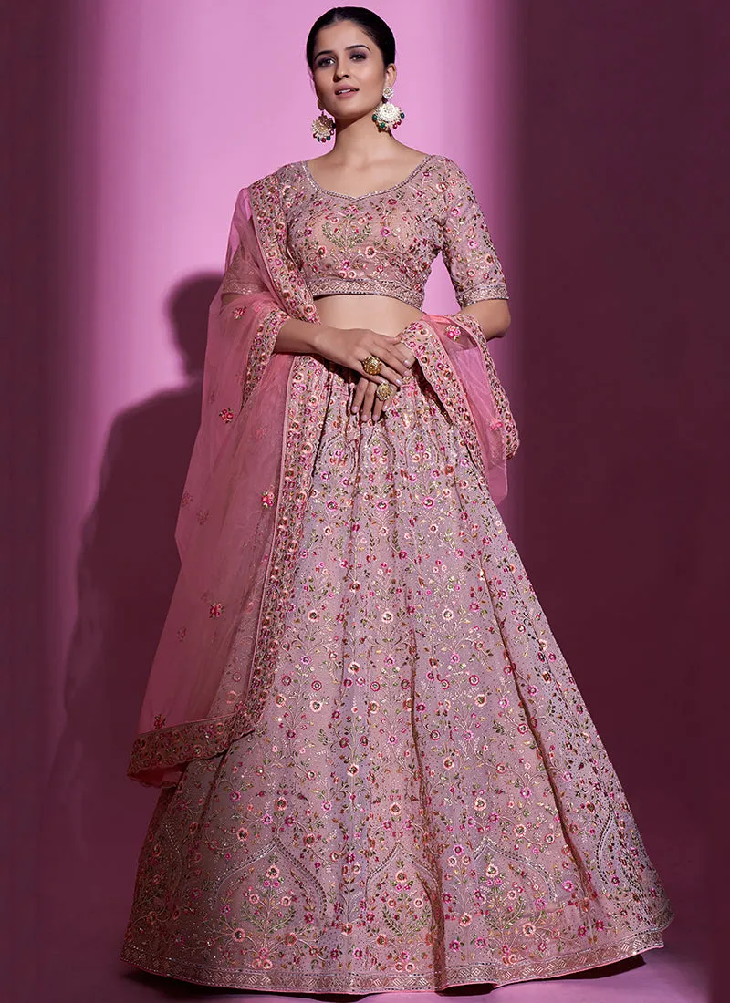 Blush Pink Multi Embroidery Wedding Lehenga Choli