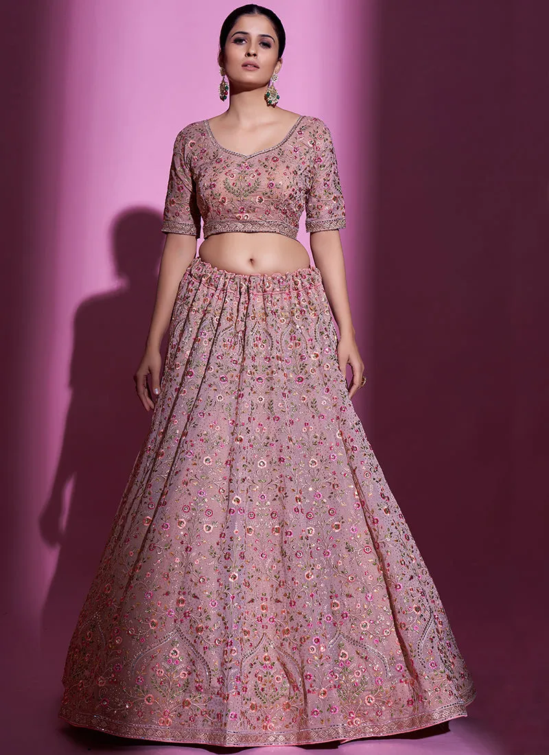 Blush Pink Multi Embroidery Wedding Lehenga Choli