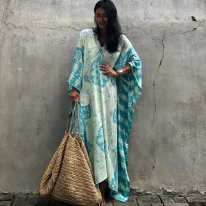 Bohemia Print Women Beach Dress New Short Sleeve Loose Bathing Suit Cover Ups Robe Beach Wear Summer Dress Pareos Mujer