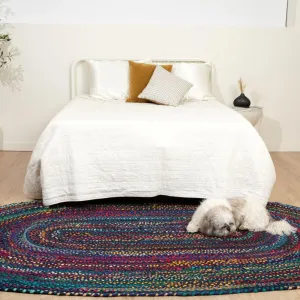 Bohemian Blue Polyester Braided Oval Rugs