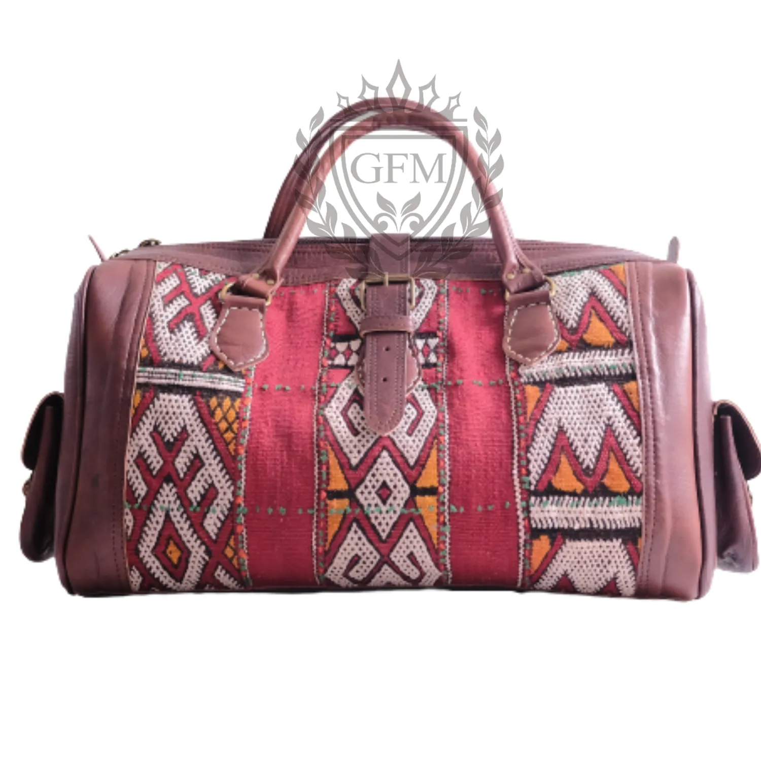 Bohemian Leather Travel Bag – Handmade Moroccan Kilim Rug Weekender