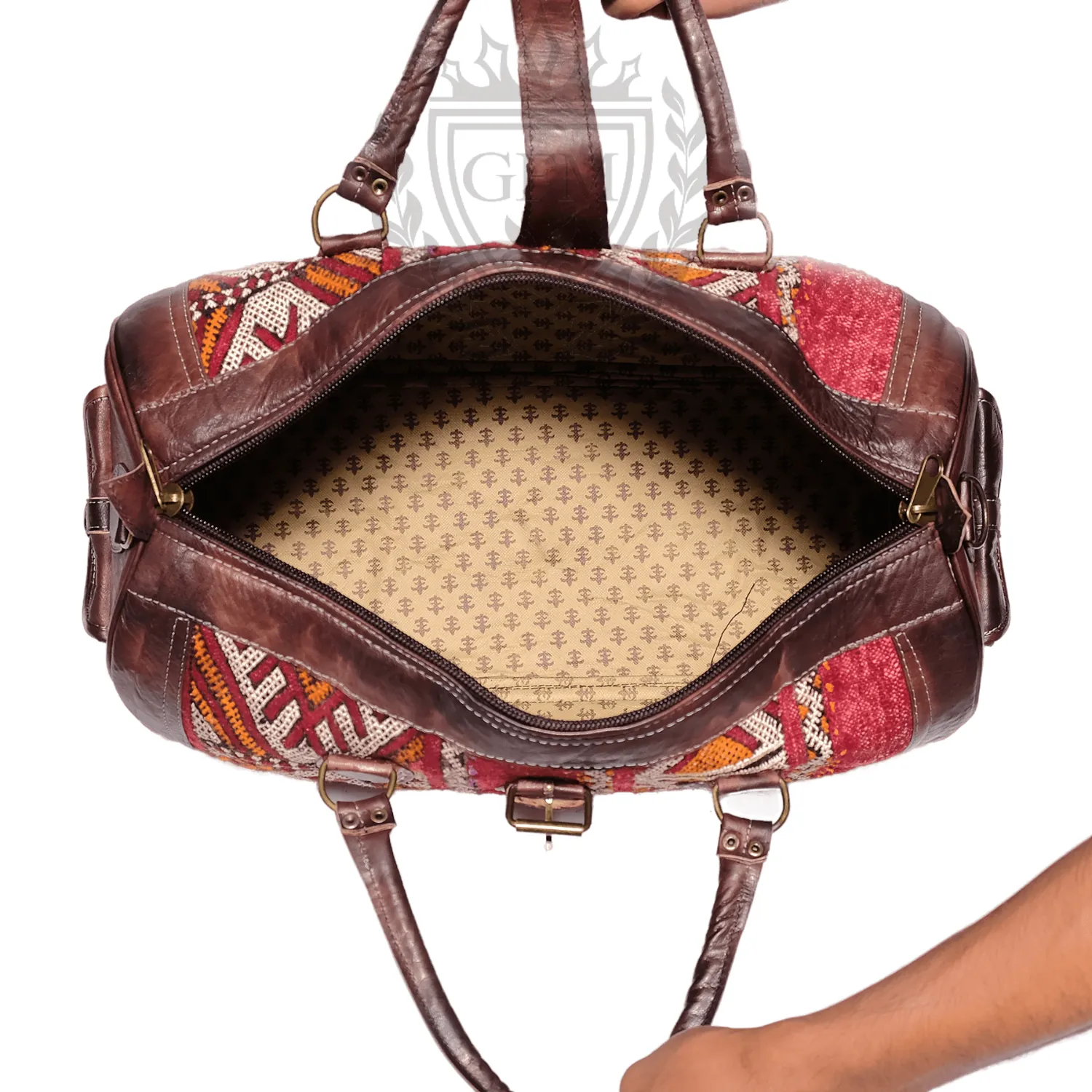 Bohemian Leather Travel Bag – Handmade Moroccan Kilim Rug Weekender