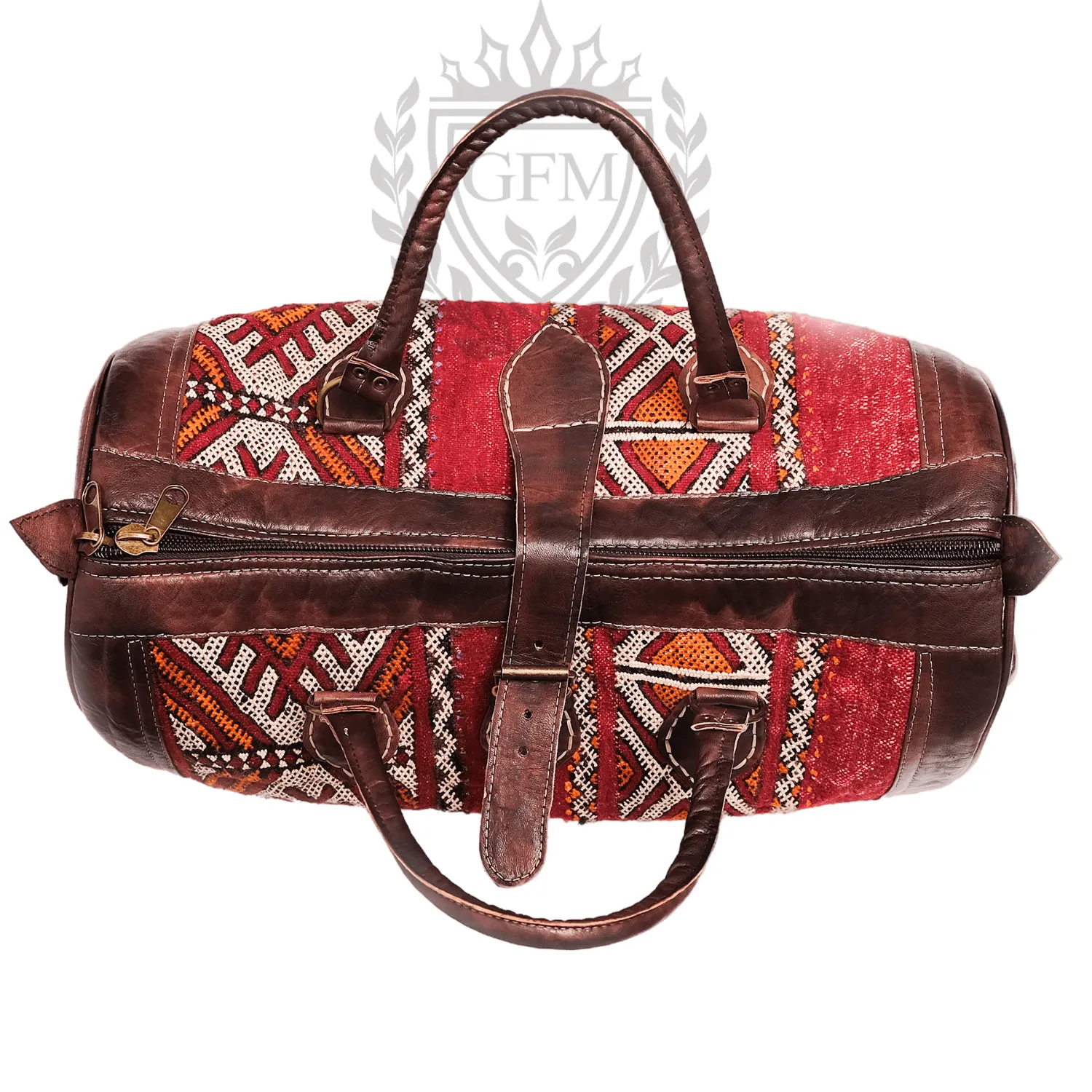 Bohemian Leather Travel Bag – Handmade Moroccan Kilim Rug Weekender