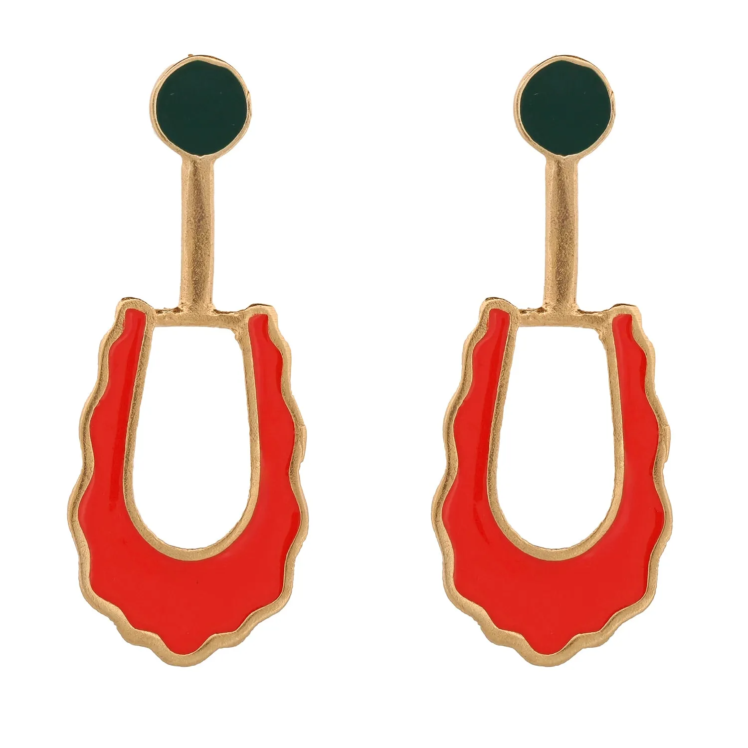 Bohemian Red & Green Enamel Unique Earrings