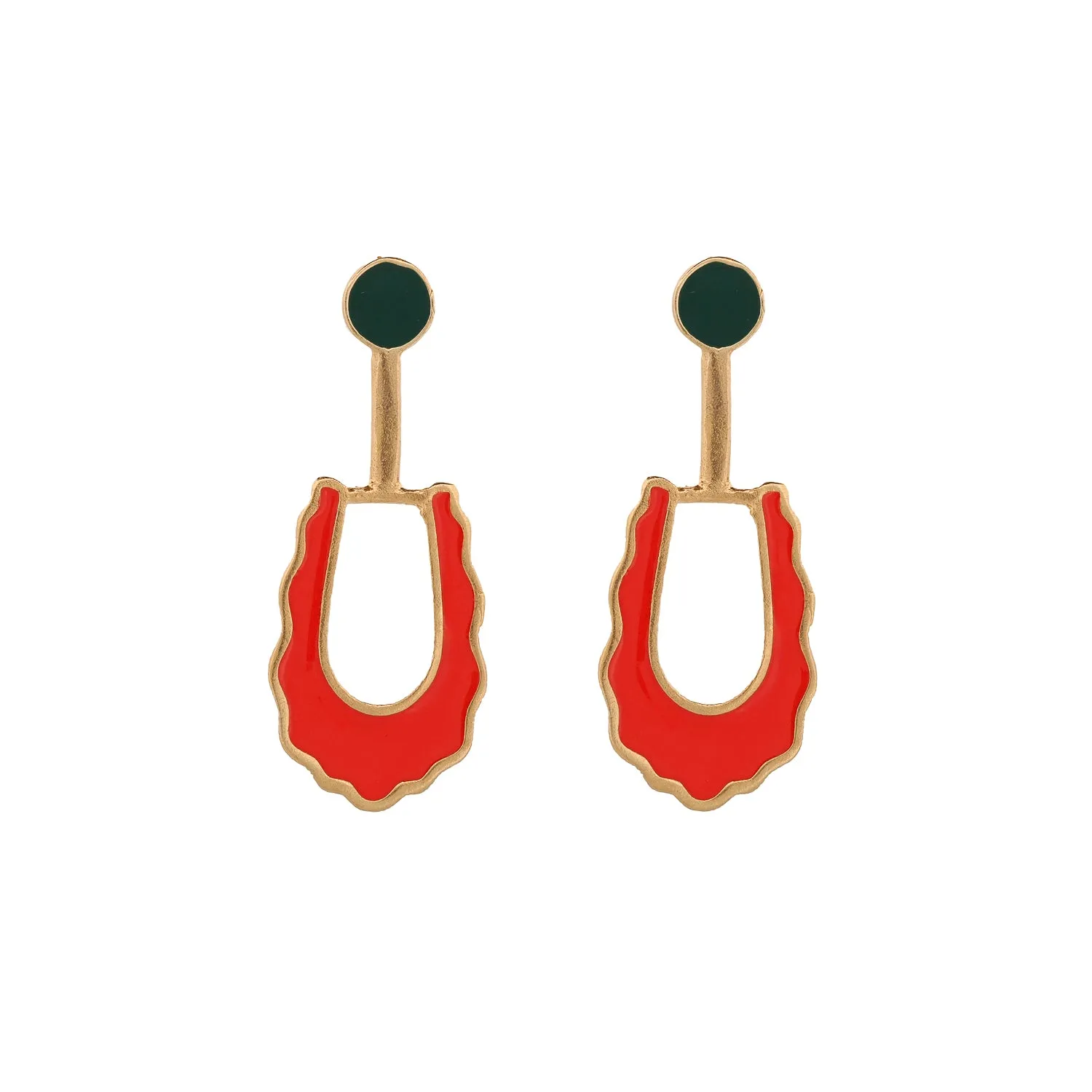 Bohemian Red & Green Enamel Unique Earrings