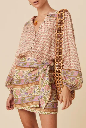 Boho Bloom Puff Sleeve Shirt – Multicolor Floral Mixed Print Top