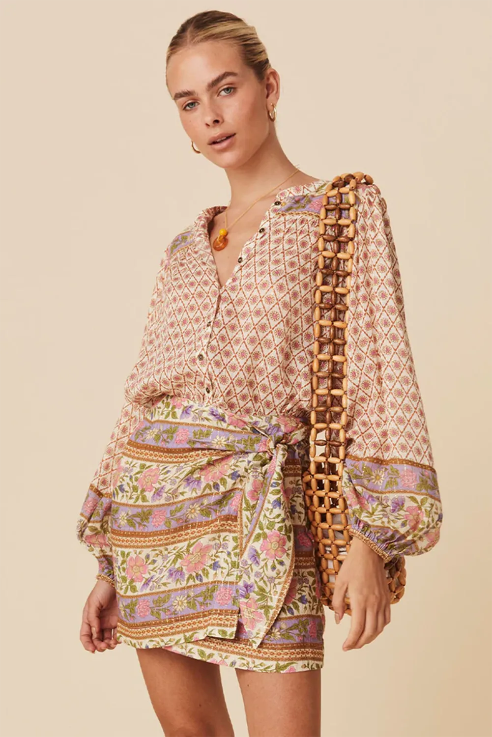 Boho Bloom Puff Sleeve Shirt – Multicolor Floral Mixed Print Top
