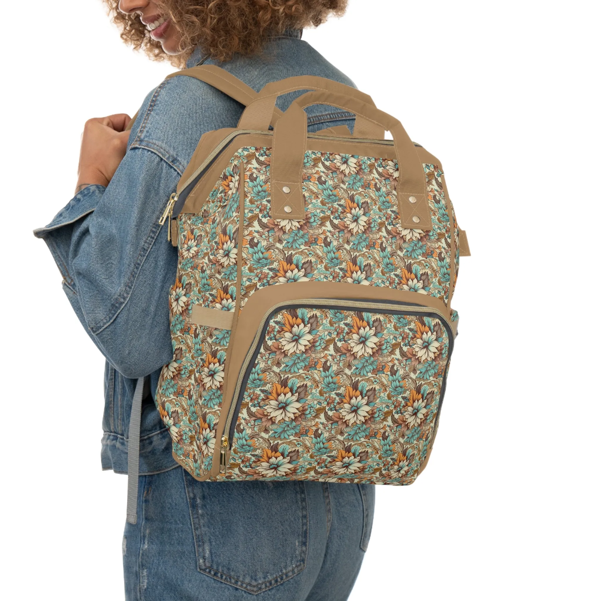 Boho Floral Diaper Backpack - Multifunctional & Spacious Floral Baby Bag for Trendy Parents