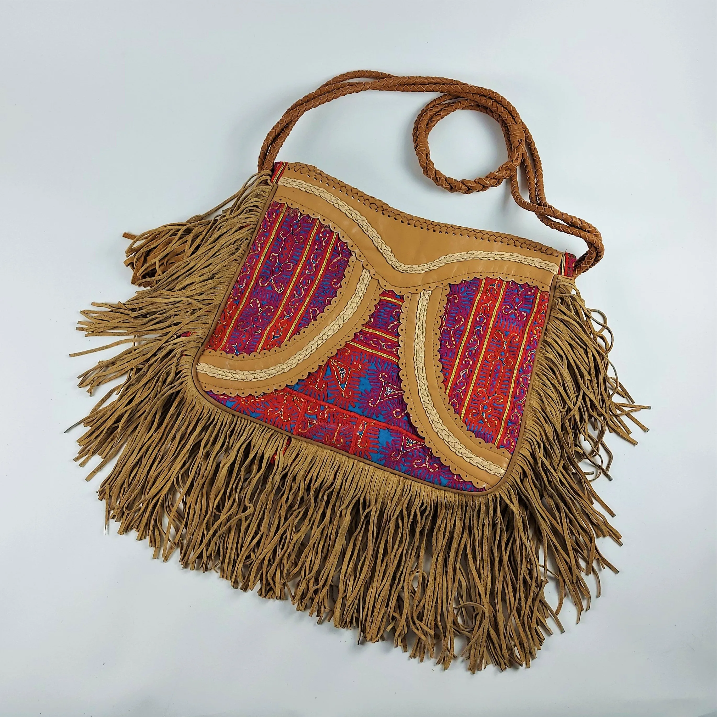 Bonanza shoulder bag in fine leather combined with Oriental vintage fabrics #2
