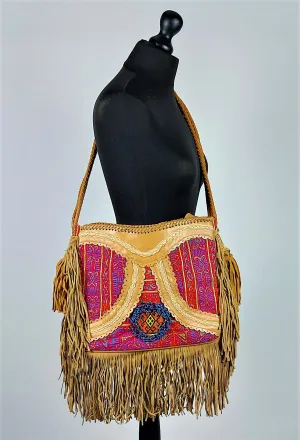 Bonanza shoulder bag in fine leather combined with Oriental vintage fabrics #2