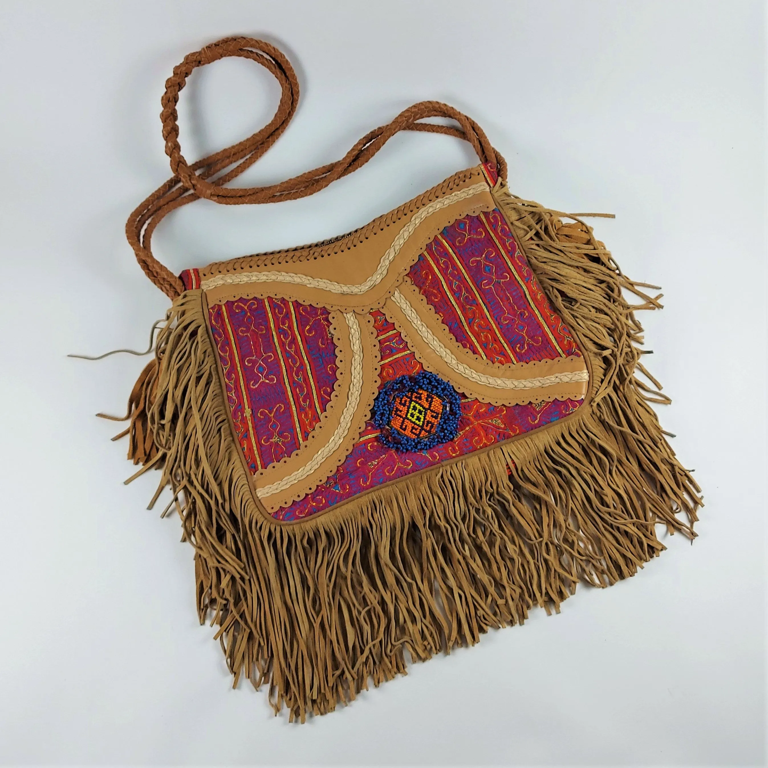 Bonanza shoulder bag in fine leather combined with Oriental vintage fabrics #2