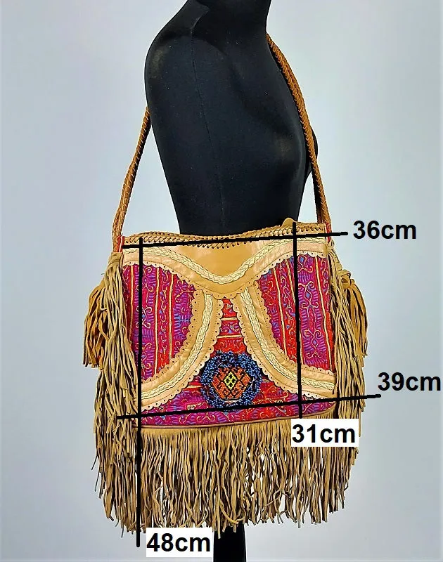 Bonanza shoulder bag in fine leather combined with Oriental vintage fabrics #2